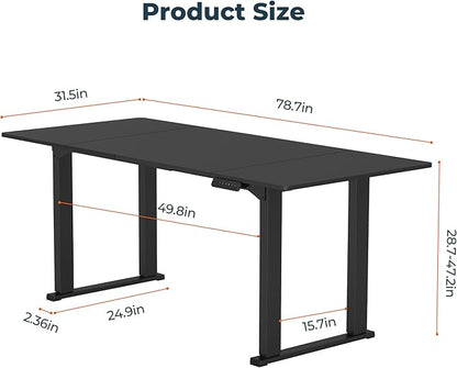 4 Legs Standing Desk, Large 79x31 Inches Electric Adjustable Height Desk with Splice Board, Stand Up Desks Home Office Computer Workstation, Black