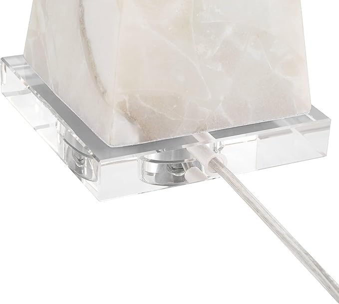 Possini Euro Design Marcy 28" Tall Modern Glam Table Lamp White Finish Alabaster Single Fabric White Shade Living Room Bedroom Bedside Nightstand House Office Home Reading Kitchen Entryway