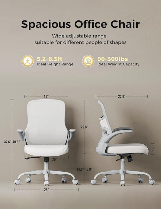 Office Chair, Mesh Ergonomic Desk Chairs, Comfy Computer Gaming Chair with Adjustable Height & Flip-up Armrest, Lumbar Support & Swivel Function for Home Office (Gray)