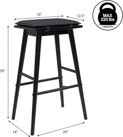 JONATHAN Y BSL2002C Peroni 30.5" MidCentury Classic Saddle-Seat Solid Wood/Vegan Leather Backless Bar Stool for Home, Kitchen, Workspaces, Cafes and Resturants with Removeable Cushion, Black