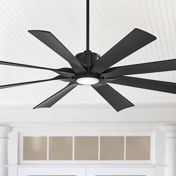 Possini Euro Design 60" Defender Modern Large Indoor Outdoor Ceiling Fan with LED Light Remote Control Matte Black Damp Rated for Patio Exterior House Home Porch Gazebo Garage Barn