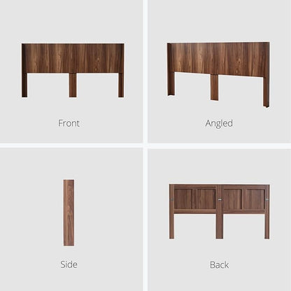 KEIKI Wooden King Size Headboard Only, 80.2" Wide Farmhouse Headboards with Wall Mounted Fluted Panel & Wingback for Bedroom, Walnut Brown