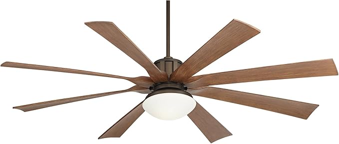 Possini Euro Design 70" Defender Modern Industrial Outdoor Ceiling Fan with LED Light Remote Control Oil Rubbed Bronze Koa Opal Glass Damp Rated for Patio Exterior House Home Porch Gazebo Garage
