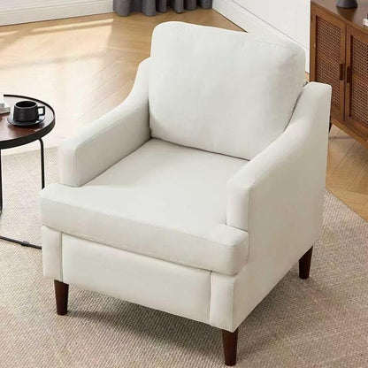 Mid-Century Accent Chair Modern Linen Fabric Armchair for Living Room,Deep Seat Comfy Upholstered Reading Chairs for Bedroom,Single Sofa Chair with Wood Legs (Linen Beige, Set of 2)