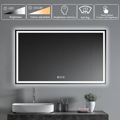 Awoco 60''x36'' LED Bathroom Mirror with Light, Lighted Vanity Mirror with Backlit and Front Light, Dimmable Anti-Fog Memory Function Lighted Mirror with 3 Colors for Bathroom Wall