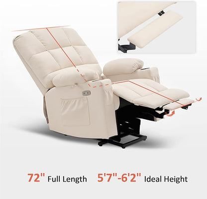 MCombo Large Dual Motor Power Lift Recliner Chair for Elderly, Massage and Heat, Lay Flat, Zero Gravity, Home Button, USB Port, Faux Leather 7680 (Cream White, Large)