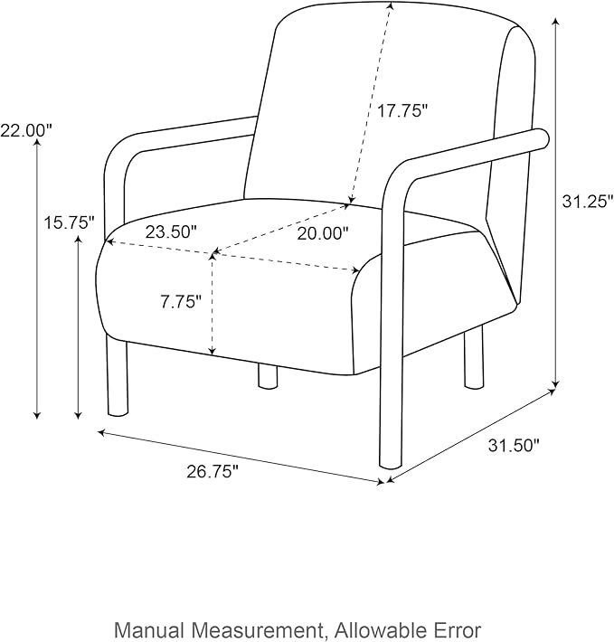 Glitzhome Modern Accent Chair for Living Room, Upholstered Extra-Cushioned Fabric Armchair with Walnut Rubber Wood Frame, Comfy Single Chair for Living Room/Bedroom/Reading Room/Office