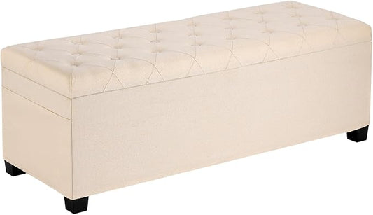 VEVOR Storage Ottoman Bench, End of Bed Bench with 2 Side Bags, Fabric Upholstered with Metal Frame, Toy Box Storage, Bed Benches for Foot of Bed, Bench for Entryway, Living Room, Playroom, Beige