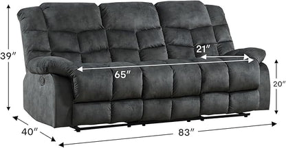 CANMOV Manual Reclining Sofa, 3 Seat Recliner Sofa with Armrest and Overstuffed Backrest, Couch Set for Living Room, Bedroom, Office, Grey