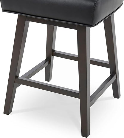 CHITA 26 Inch Counter Height Swivel Bar Stools Set of 3, FSC Certified Modern Upholstered Faux Leather Swivel Barstool Chair with Back, Black