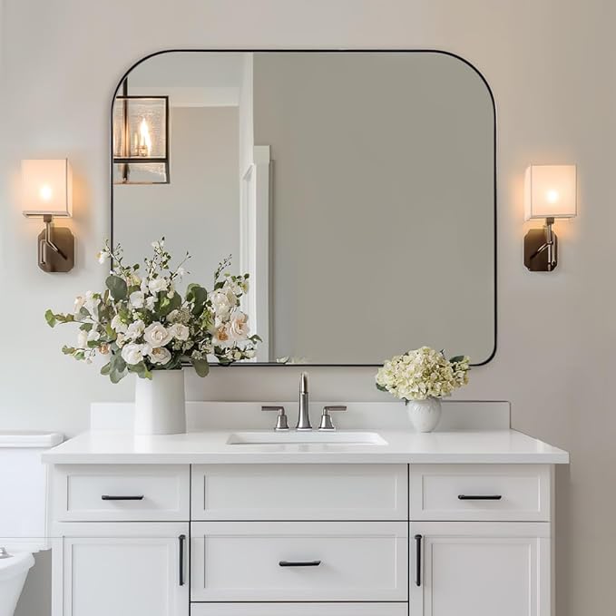 ANDY STAR Arched Mantel Large Wall Mirror, 30x36 Brushed Nickel Stainless Steel Framed Arch Mirror Wall-Mounted for Wall Decor Living Room, Bathroom, Bedroom, Entryway & Fireplace Mantel