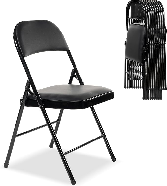100 Pack Folding Chairs with Padded Seats, Padded Folding Chair with Steel Frame for Events Home Office, Pu Leather Folding Chair Black