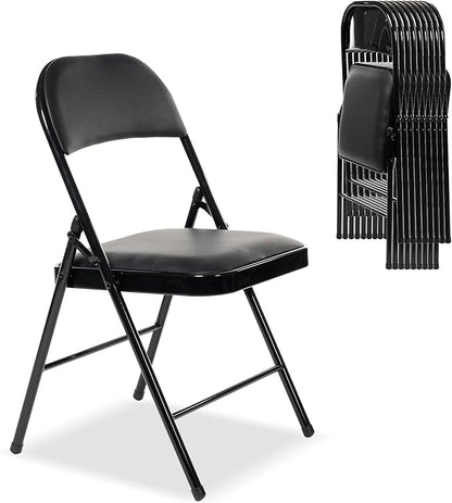 10 Pack Folding Chairs with Padded Seats, Padded Folding Chair with Steel Frame for Events Home Office, Pu Leather Folding Chair Black