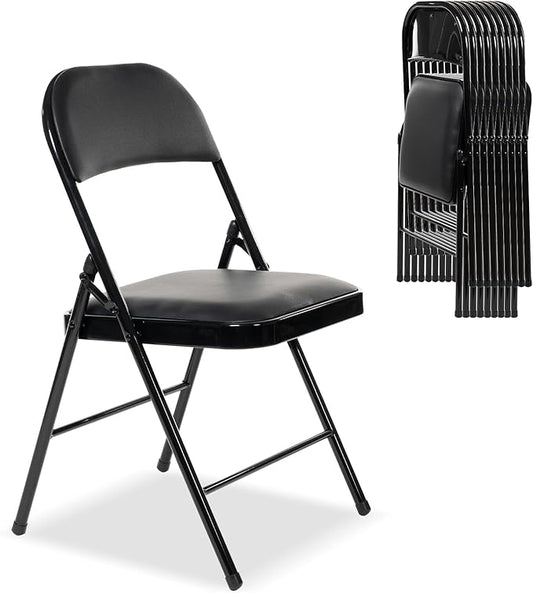 10 Pack Folding Chairs with Padded Seats, Padded Folding Chair with Steel Frame for Events Home Office, Pu Leather Folding Chair Black