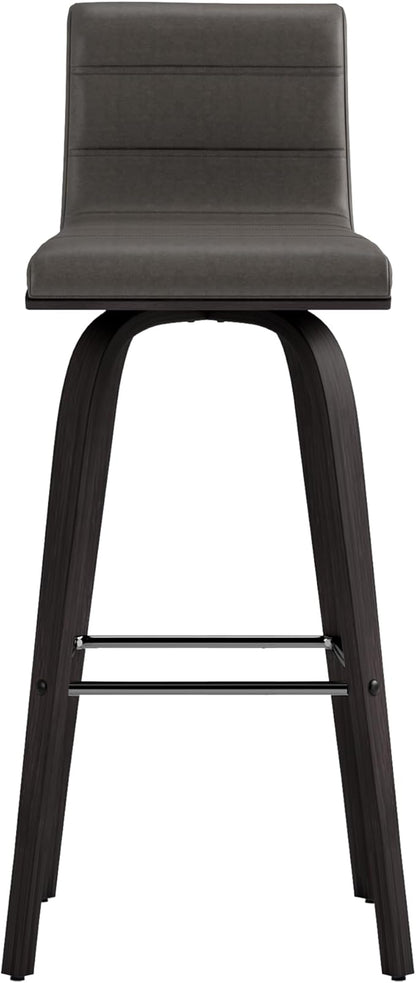 Armen Living Vienna 30" Swivel Bar Stool in Black Wood Finish with Gray Faux Leather - Set of 3