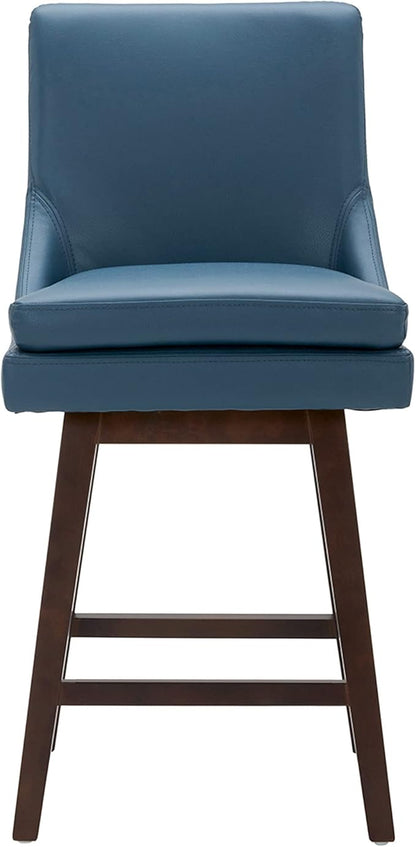 CHITA Counter Height Swivel Barstool, FSC Certified Upholstered Bar Stool, 26.8" H Seat Height, PU Leather in Dark Blue
