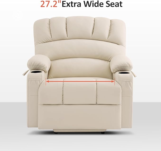 MCombo Power Lift Recliner Chair for Elderly, Lift Chair with Heat and Massage, Extra Wide Lift Recliner for Big People, Faux Leather R7096 (Medium-Wide, Cream White)