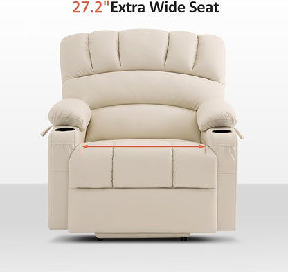 MCombo Power Lift Recliner Chair for Elderly, Lift Chair with Heat and Massage, Extra Wide Lift Recliner for Big People, Faux Leather R7096 (Medium-Wide, Cream White)
