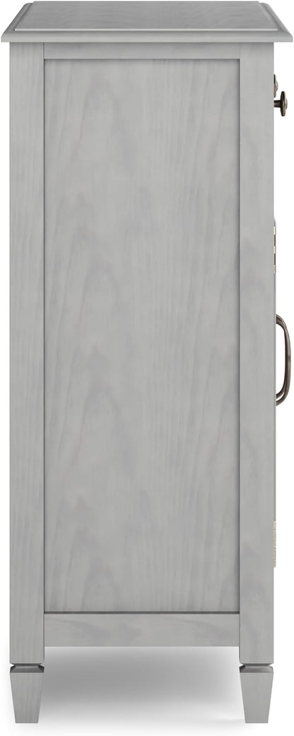 SIMPLIHOME Connaught 40-inch Wide Solid Wood Storage Cabinet in Fog Grey for Entryway, Living Room, Organizer for Hats, Gloves, Shoes, Keys, Slim Design, Traditional Style