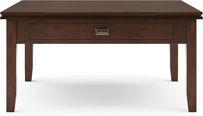 SIMPLIHOME Artisan Square Coffee Table - 36 inch Wide Solid Wood Transitional Cocktail Table in Russet Brown, Classic Living Room Table with Slatted Open Shelf and Contemporary Framed Top Design