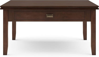 SIMPLIHOME Artisan Square Coffee Table - 36 inch Wide Solid Wood Transitional Cocktail Table in Russet Brown, Classic Living Room Table with Slatted Open Shelf and Contemporary Framed Top Design