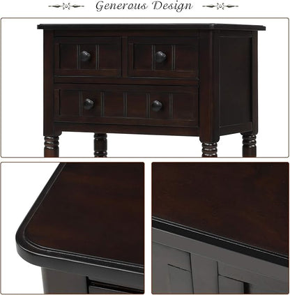 Knocbel Slim Antique Entry Console Table with Drawers & Bottom Open Shelf, Solid Wood Sofa Couch Table for Entryway Hallway Living Room (Espresso)