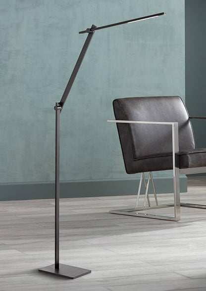 Possini Euro Design Barrett Modern Minimalist Task Floor Lamp LED Standing Base Adjustable 53" Tall Anodized Black Metal Touch On Off Decor for Living Room Reading House Bedroom Home