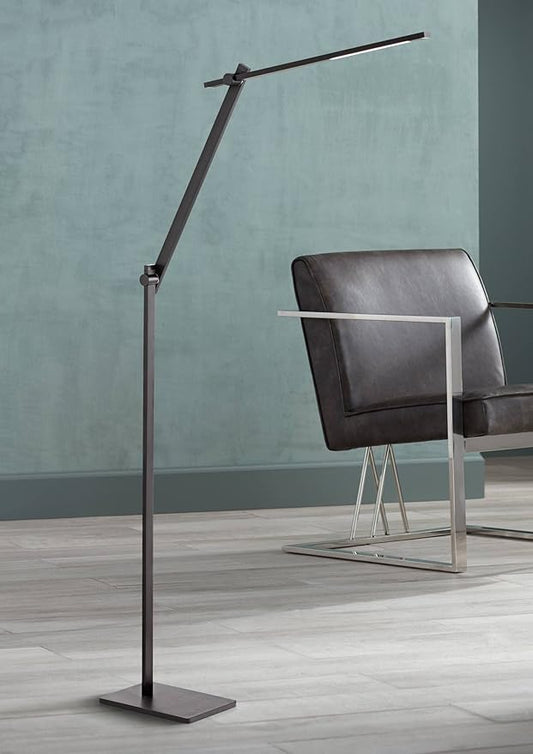 Possini Euro Design Barrett Modern Minimalist Task Floor Lamp LED Standing Base Adjustable 53" Tall Anodized Black Metal Touch On Off Decor for Living Room Reading House Bedroom Home