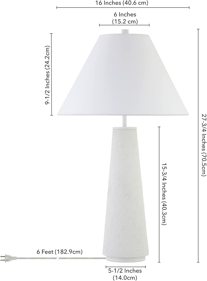 Henn&Hart 27.5'' Transitional 1-Light Table Lamp with Tapered Ceramic Base and White Fabric Cone Shade for Living Room, Bedroom, or Office, Matte White