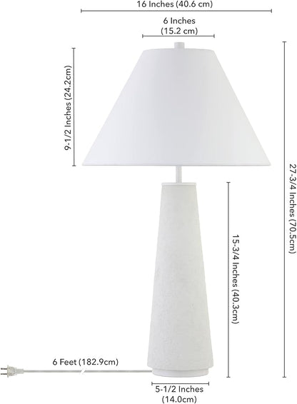 Henn&Hart 27.5'' Transitional 1-Light Table Lamp with Tapered Ceramic Base and White Fabric Cone Shade for Living Room, Bedroom, or Office, Matte White