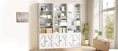 Bookshelf, 6-Tier Floor Bookcase with 2 Bottom Doors, 9.29"x23.62"x70.86", Storage Cabinet Bookshelves for Home Office, Living Room, Bedroom-White