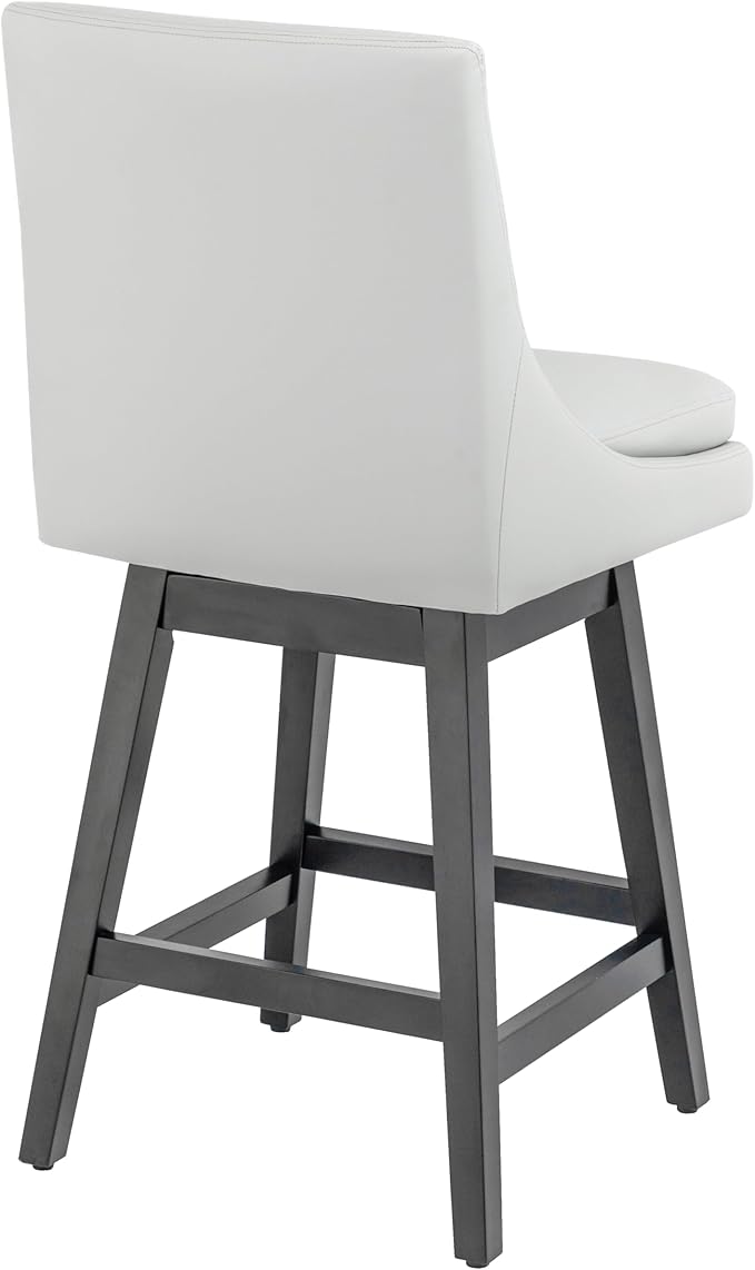 Bar Stool, PU Leather Barstool, 26 Inch Upholstered Counter Stools with 14.2" High Back and Footrest, Swivel Counter Height Barstools for Kitchen Island Home Bar Light Gray