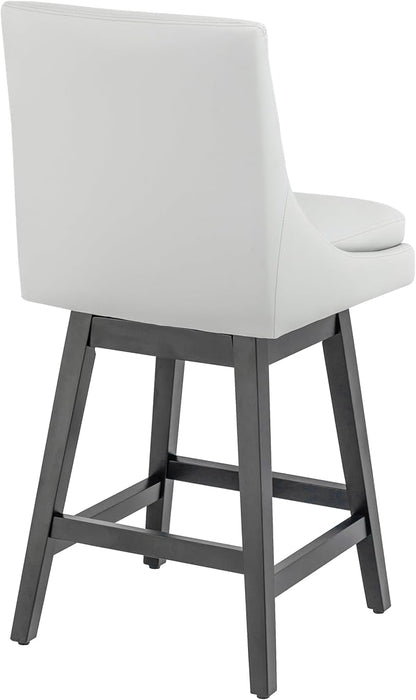 Bar Stool, PU Leather Barstool, 26 Inch Upholstered Counter Stools with 14.2" High Back and Footrest, Swivel Counter Height Barstools for Kitchen Island Home Bar Light Gray