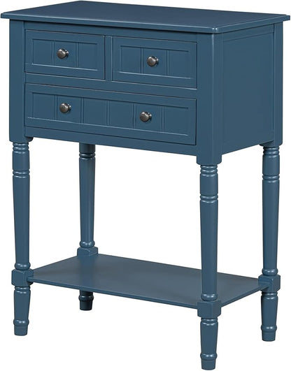 Knocbel Slim Antique Entry Console Table with 3 Drawers & Bottom Open Shelf, Solid Wood Narrow Sofa Couch Table for Entryway Hallway Living Room 23.7" W x 13" D x 31.4" H Navy Blue