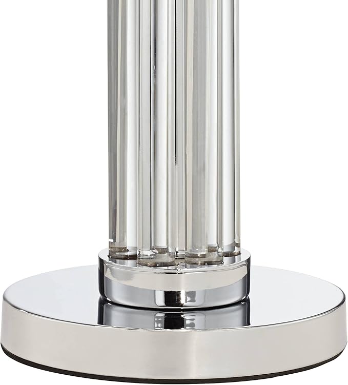 Possini Euro Design Cadence Modern Art Deco Style Column Table Lamp 30" Tall Chrome Silver Linear Clear Glass Rod White Drum Shade Decor for Living Room Bedroom House Bedside Nightstand Home Office