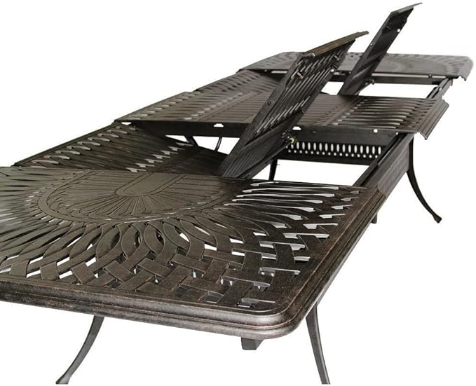 Patioland Elizabeth Outdoor Cast Aluminum Powder Coated 11-Piece Dining Set with Extendable 132in Rectangular Dining Table (Olefin Walnut Cushions)
