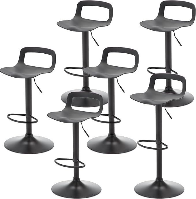 NOBPEINT NOB Contemporary Chrome Air Lift Adjustable Swivel Bar Stool (6 Pieces, Black)