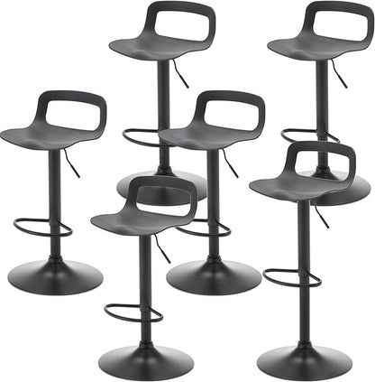 NOBPEINT NOB Contemporary Chrome Air Lift Adjustable Swivel Bar Stool (6 Pieces, Black)