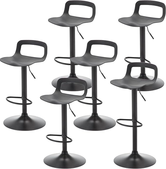 NOBPEINT NOB Contemporary Chrome Air Lift Adjustable Swivel Bar Stool (6 Pieces, Black)