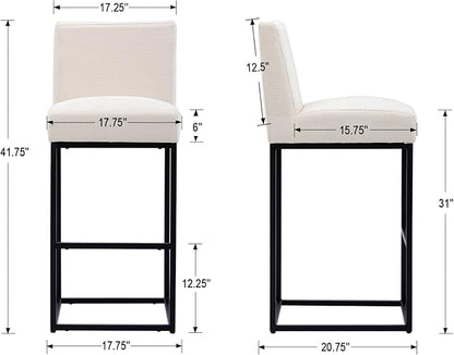 Counter Height Bar Stools Set of 4, Modern Metal Barstools 31 inch Seat Height Island Stools Linen Upholstered Farmhouse Bar Chairs with Back and Metal Legs, Beige
