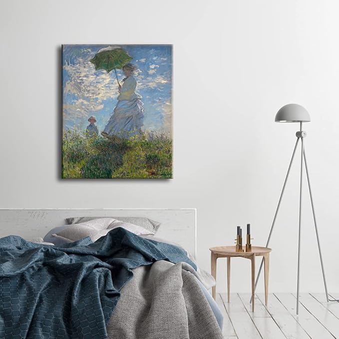 Wieco Art Woman with a Parasol Madame Monet and Her Son Canvas Prints Wall Art of Claude Monet Famous Classic Oil Paintings Reproduction Gallery Wrapped People Pictures