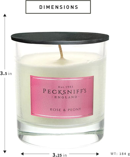 Pecksniffs White Scented Candle - Rose & Peony Fragrance Candles for Home Scented - Elegant Glass Vessel - 1 Wick Luxury Candles, 184g/6.49oz