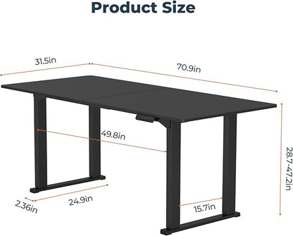 4 Legs Standing Desk, Large 71x31 Inches Electric Adjustable Height Desks with Splice Board, Stand Up Desks Home Office Computer Workstation, Black