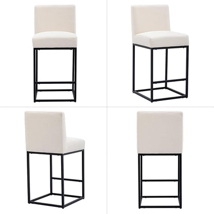 31" Counter Height Bar Stools Set of 3 with Back and Footrest for Kitchen Modern Metal Barstools, Linen Upholstered Bar Chairs Island Stools, Beige