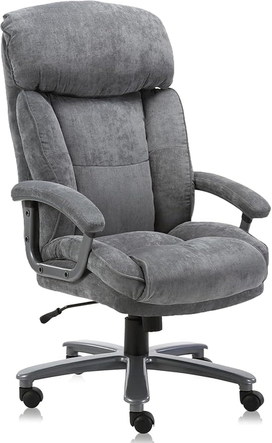 CLATINA Big and Tall Executive Office Chair, Extra Wide Seat, 800 LBS Capacity Heavy Duty Ergonomic Cloth Desk Chair with Wheels and Padded Armrests, High Back Fabric Computer Task Chair, Grey