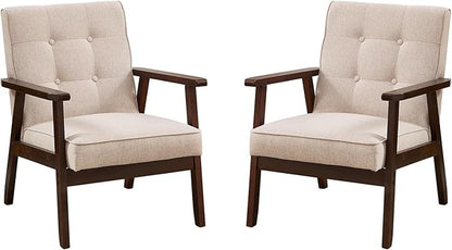 Bonzy Home Fabric Mid-Century Modern Accent Chair Set of 2, Upholstered Armchair with Solid Wood Frame, Reading Chair for Living Room, Bedroom
