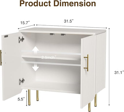 Buffet Cabinet with Storage, Sideboard with 2 Doors, Adjustable Shelf, Fluted Accent Cabinet for Living Room, Modern,White