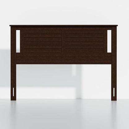 Serene Queen Size Wood Headboard Shiplap-Inspired Panel Design in a Stained Walnut Finish