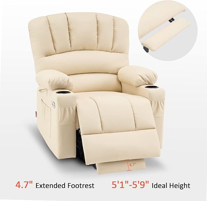 MCombo Power Lift Recliner Chair for Elderly, Lift Chair with Heat and Massage, USB &Type C Ports, Cup Holders, Faux Leather 7095 (Medium, Cream White)