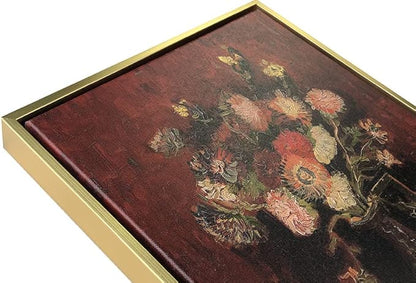 Wieco Art Framed Canvas Wall Art Vase with Chinese Asters and Gladioli by Van Gogh Oil Paintings Modern Abstract HD Canvas Prints Flowers Artwork Pictures for Living Room Wall Decor